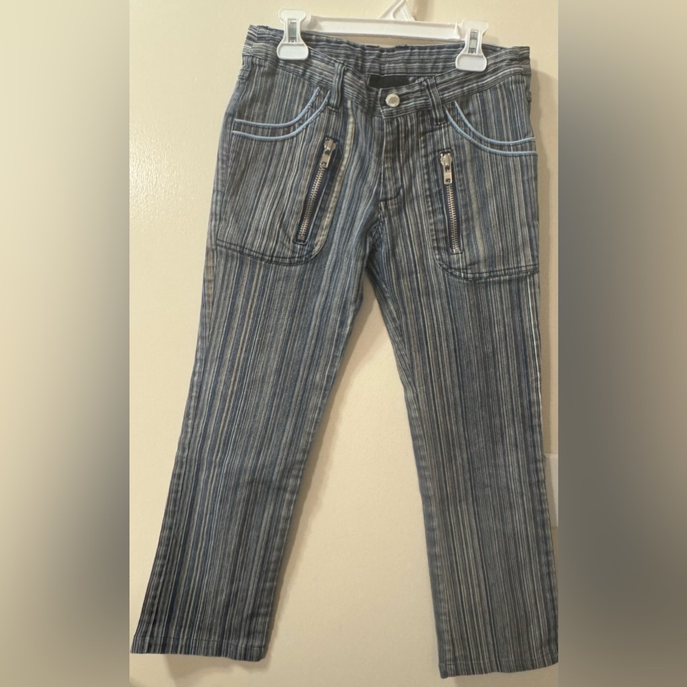 Two Percent Homme Rare Japanese Jeans Striped Denim Crop Low Rise Straight Sz S